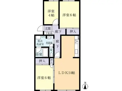 ウイングガーデン二の宮A(3LDK/2階)の間取り写真