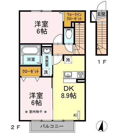 チェリーベルテ(2DK/2階)の間取り写真