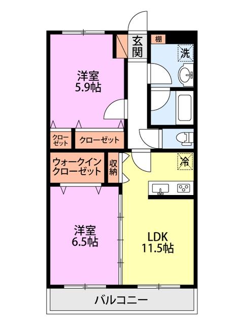 RESIDENCE HILL イースト河渡(2LDK/3階)の間取り写真