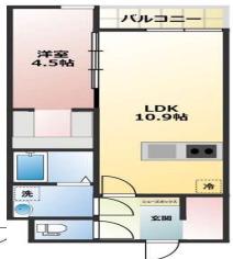 AKURA玉島(1LDK/3階)の間取り写真