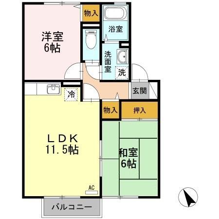 エルフタウン吉久 I(2LDK/2階)の間取り写真
