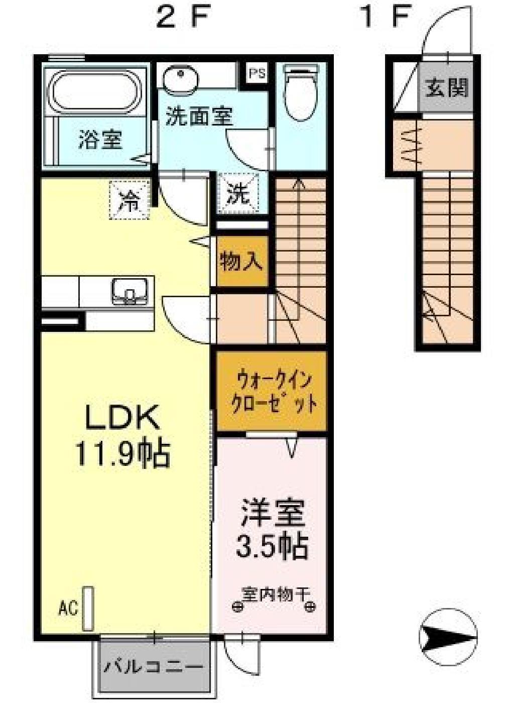 ヴァンヴェール(1LDK/2階)の間取り写真