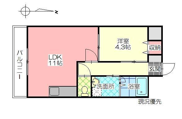 カーサ上田の湯(1LDK/2階)の間取り写真