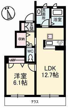セレーナA棟(1LDK/1階)の間取り写真