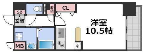 ブランクレール谷町(ワンルーム/14階)の間取り写真