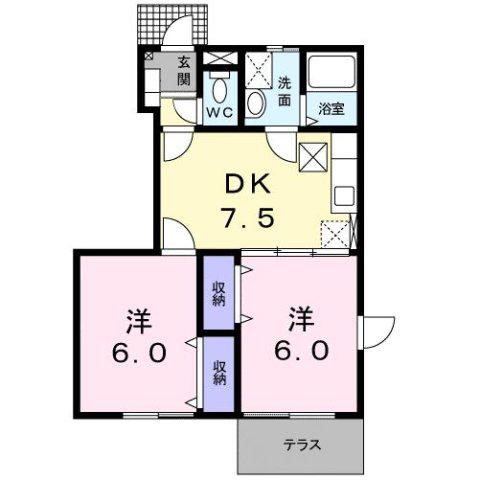 サウスパープル(2DK/1階)の間取り写真