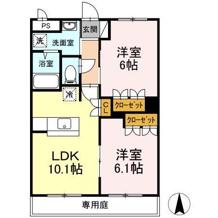 CORPOさくら B棟(2LDK/1階)の間取り写真