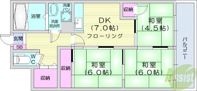 Sコーポラス幸町(3DK/5階)の間取り写真