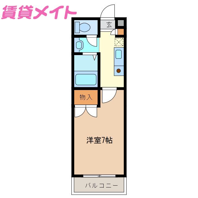 レインボーハイツ関(1K/1階)の間取り写真