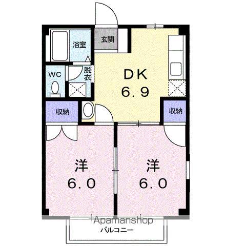 アヴェニ-ルハイツ(2DK/2階)の間取り写真