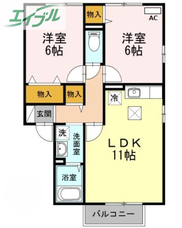 フローラ(2LDK/1階)の間取り写真