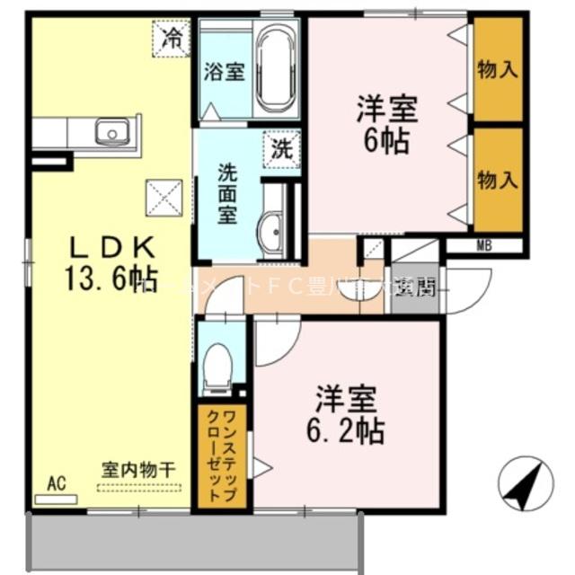 リバーサイド中部B(2LDK/1階)の間取り写真