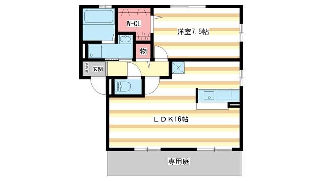リビングタウンくにみB棟(1LDK/1階)の間取り写真