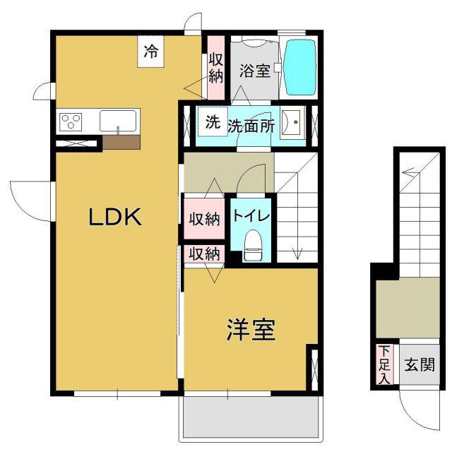 フラワーハートB(1LDK/2階)の間取り写真