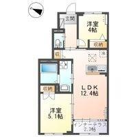 宇都宮市下栗アパート(2LDK/1階)の間取り写真