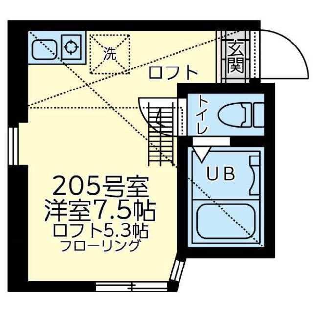 ユナイト黄金町アステカ(ワンルーム/2階)の間取り写真