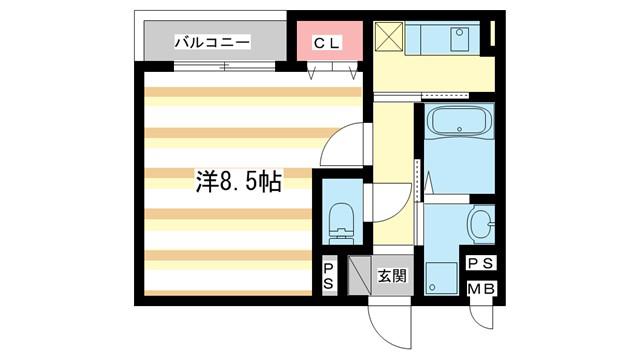 クレディーカーサ(1K/1階)の間取り写真