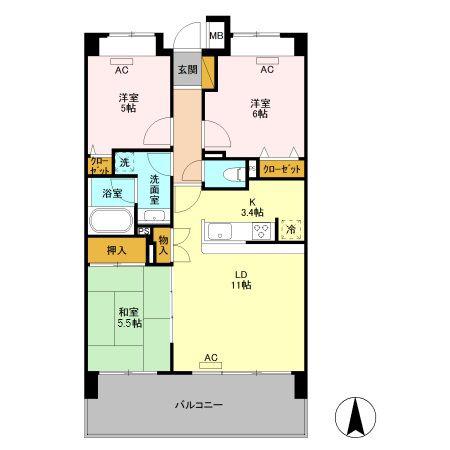 モナーク伊勢崎(3LDK/2階)の間取り写真
