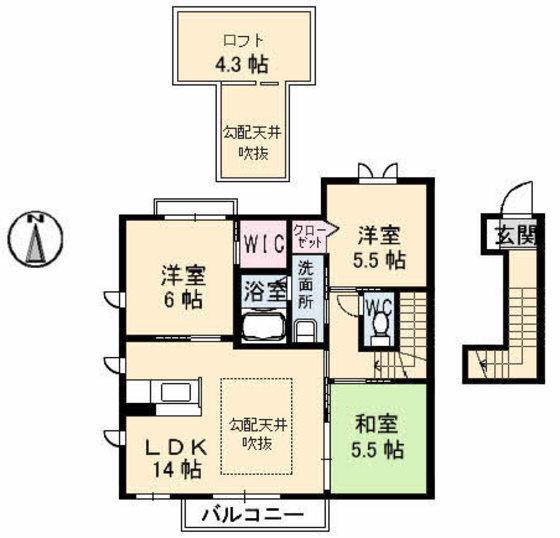 フィオレンテB棟(3LDK/2階)の間取り写真