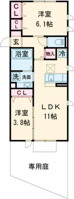 HIGHLAND(2LDK/1階)の間取り写真