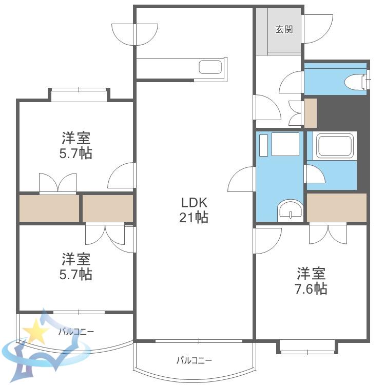 ラビリンス山の手(3LDK/3階)の間取り写真