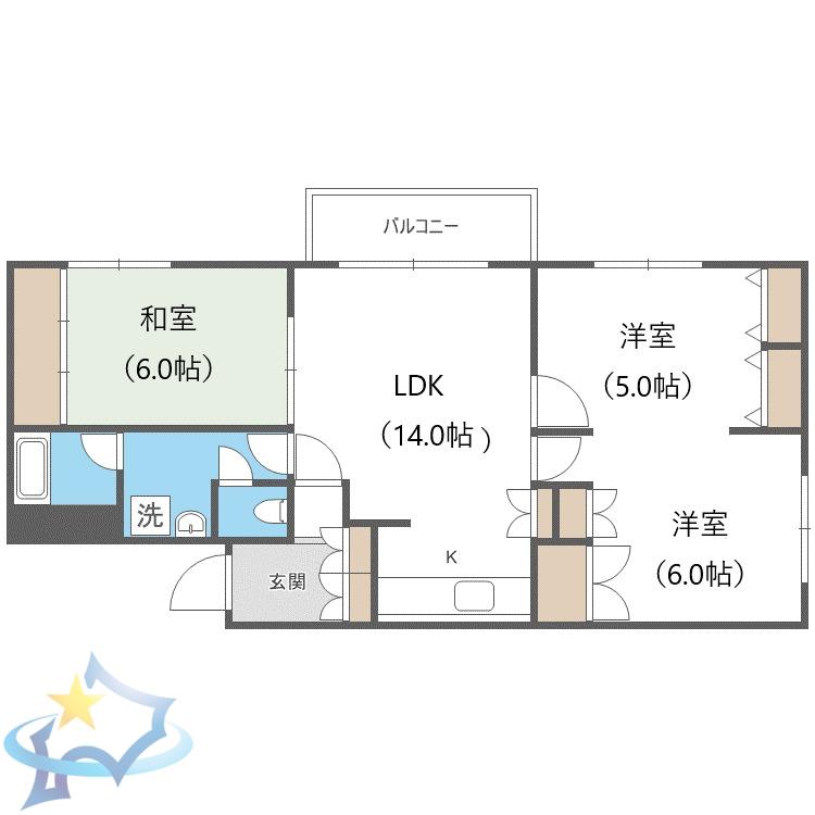 グレイス旭ヶ丘(3LDK/3階)の間取り写真