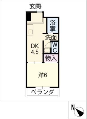 第一下林ビル(1DK/6階)の間取り写真