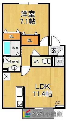 トレフルブラン(1LDK/1階)の間取り写真