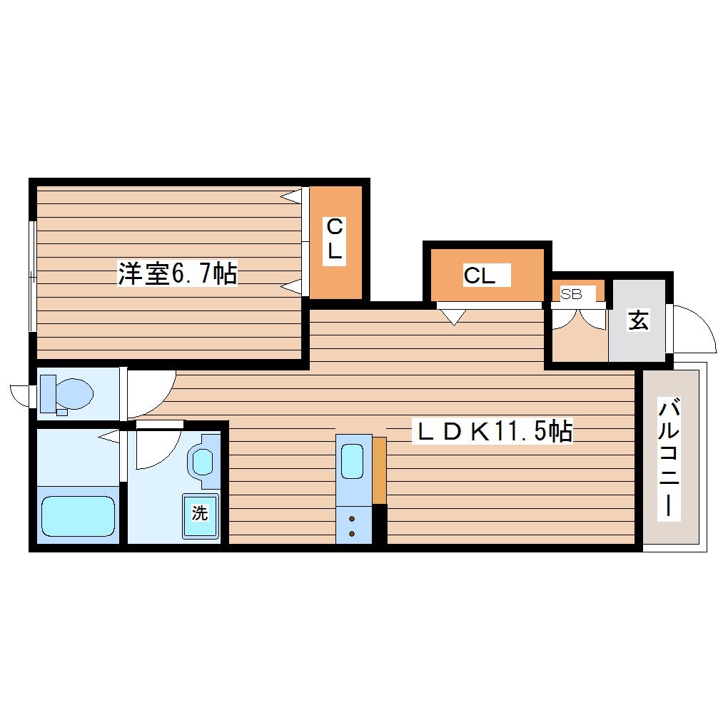 ディアコート美田園II(1LDK/1階)の間取り写真