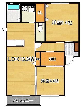 三洋タウン木屋瀬 A棟(2LDK/2階)の間取り写真