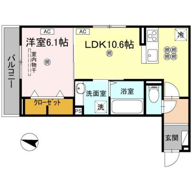 レジデンスクオーツ西町(1LDK/2階)の間取り写真