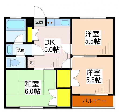 第2元木ハイツ(3DK/2階)の間取り写真