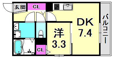 フジテラス甲東園(1DK/1階)の間取り写真
