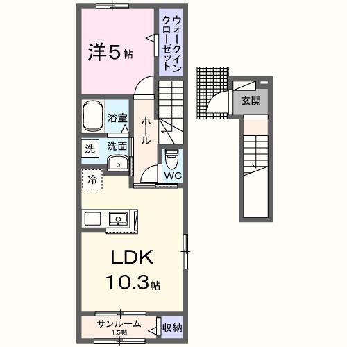 パラディス(1LDK/2階)の間取り写真