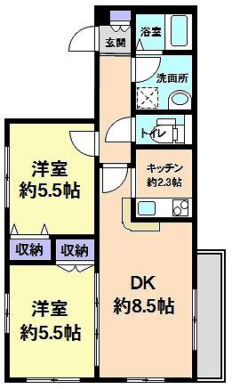 ハイバリー 境(2LDK/2階)の間取り写真