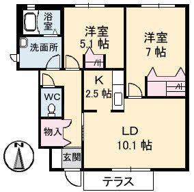 シャーメゾンS D棟(2LDK/1階)の間取り写真