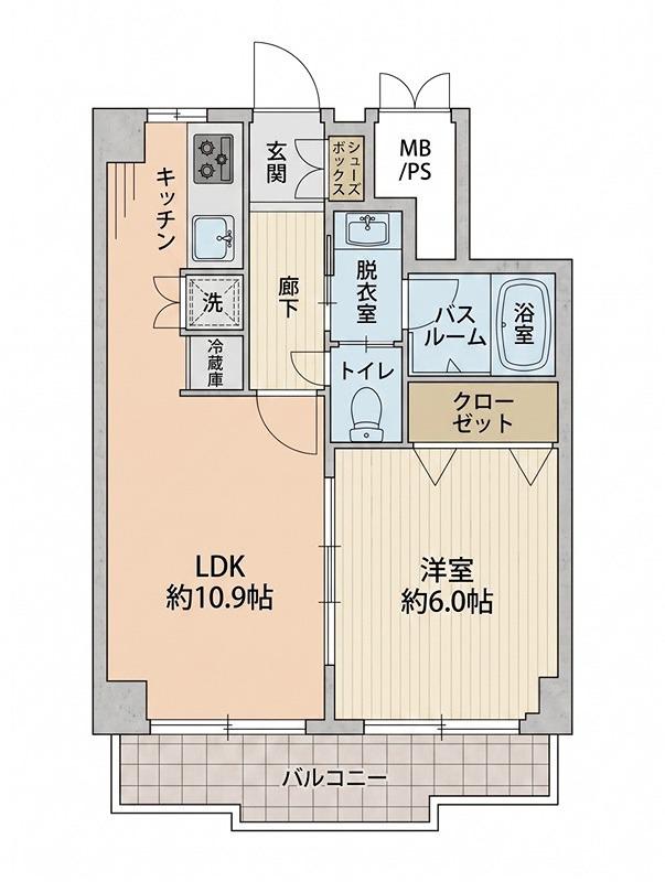 学芸大学グリーンハイツ(1LDK/2階)の間取り写真