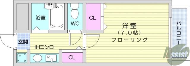 サンシティ五橋(1K/7階)の間取り写真