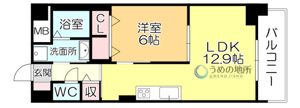 メルベージュ久留米(1LDK/4階)の間取り写真