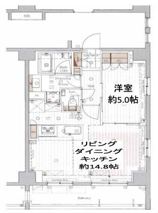 グレンドール新宿牛込柳町(1LDK/5階)の間取り写真