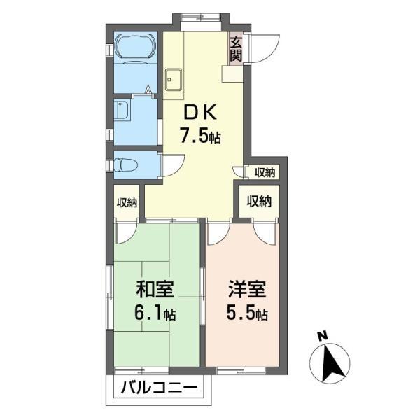 メイプルハイム(2DK/2階)の間取り写真