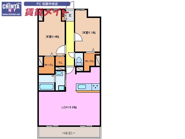 ソレイユ11(2LDK/2階)の間取り写真