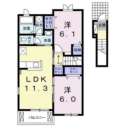 ヒッコリー リッジ弐番館(2LDK/2階)の間取り写真