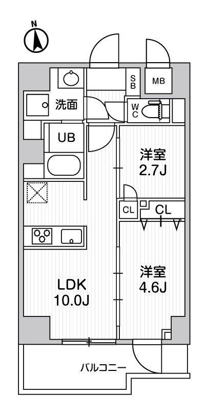 S-RESIDENCE千住大橋BROAD(2LDK/2階)の間取り写真