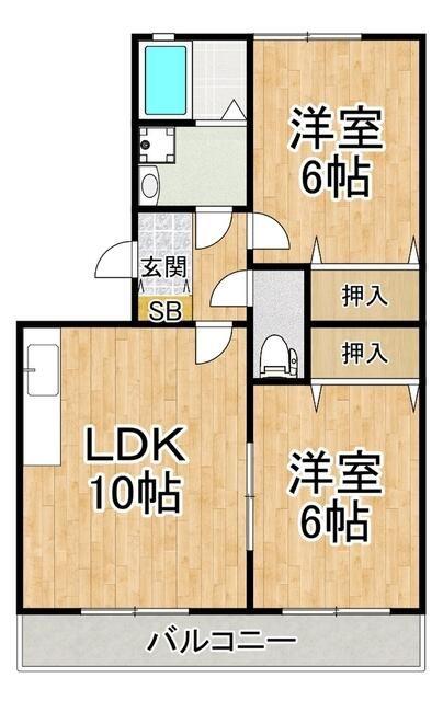 エスポワール長嶺(2LDK/2階)の間取り写真