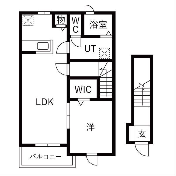 サンセレーノ(1LDK/2階)の間取り写真