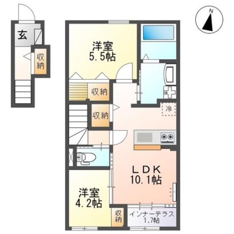 ESPERANZA(2LDK/2階)の間取り写真