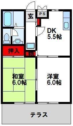 ビ-ライン上吉田B棟(2DK/1階)の間取り写真