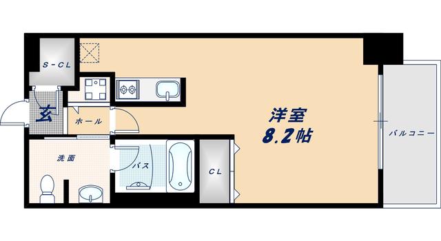 クロスレジデンス大阪新町(ワンルーム/6階)の間取り写真
