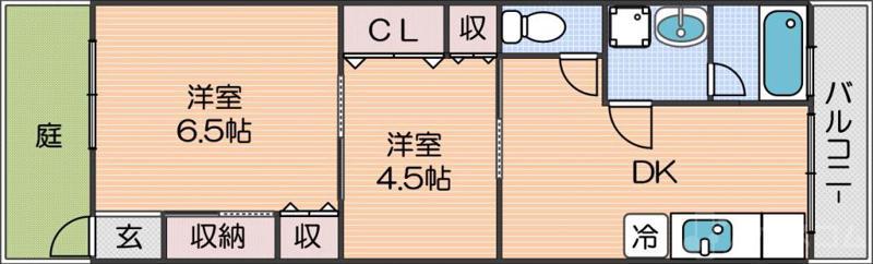 地下鉄四つ橋線 玉出駅 徒歩6分 3階建 築52年(2DK/1階)の間取り写真